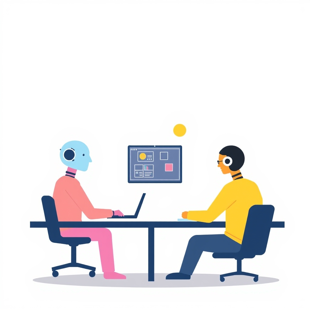 Human and AI agent collaborating at shared workspace